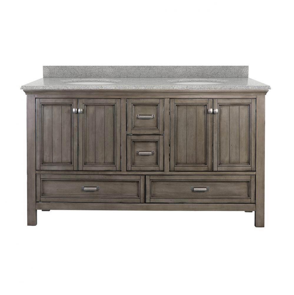 Brantley 61'' Distressed Grey Vanity with Rushmore Grey Granite Top