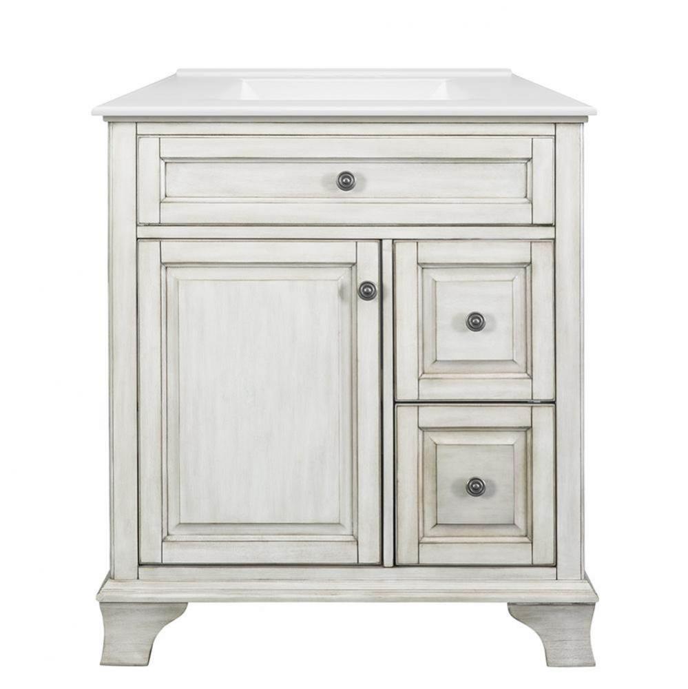 Corsicana 31'' Antique White Vanity with White Fine Fire Clay Top