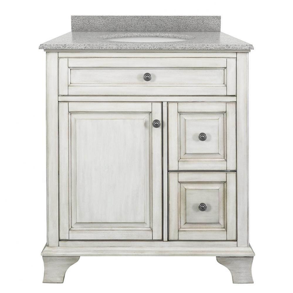 Corsicana 31'' Antique White Vanity with Rushmore Grey Granite Top