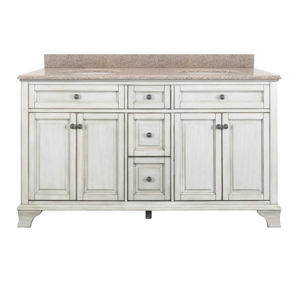 Corsicana 61'' Antique White Vanity with Mohave Beige Granite Top