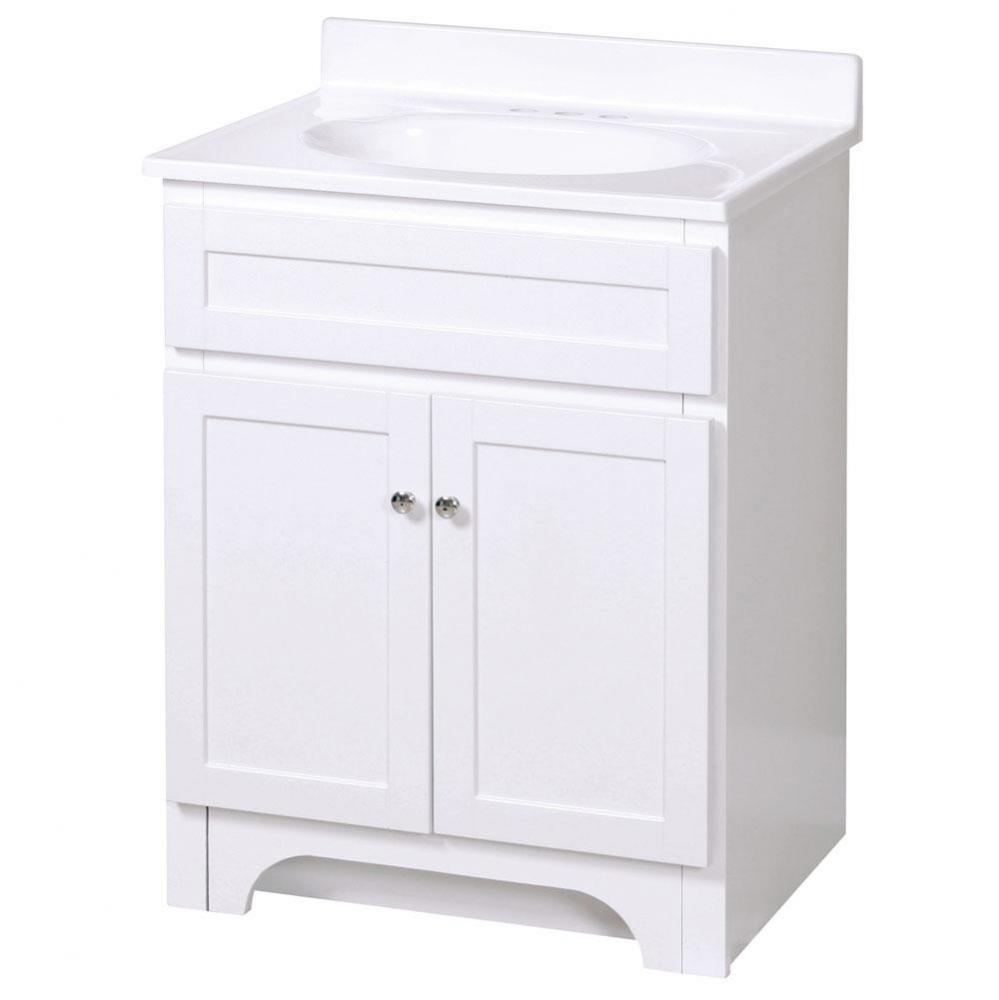 Columbia 24 inch white bath vanity with cultured marble vanity