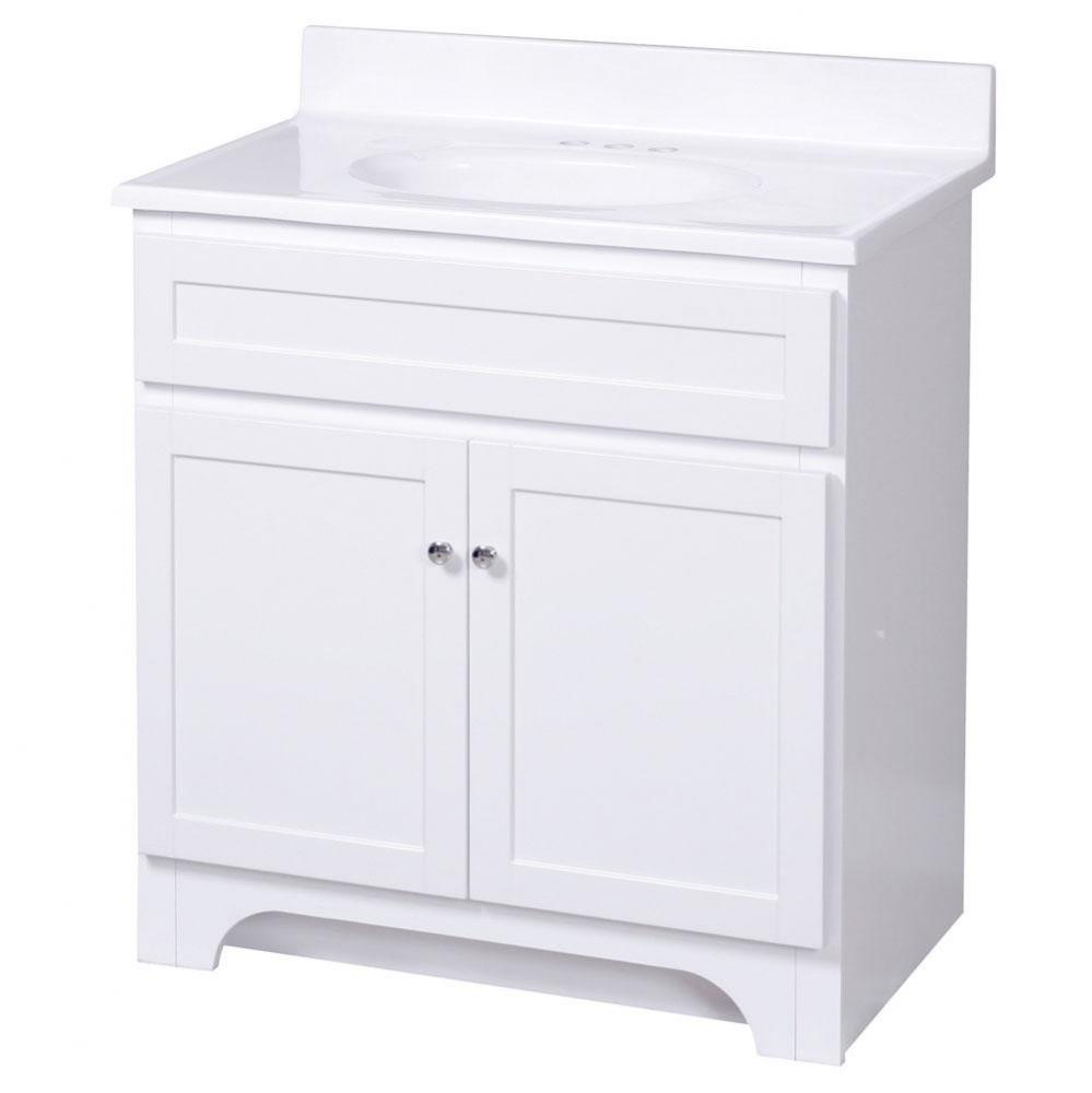 Columbia 30 inch white bath vanity with cultured marble vanity