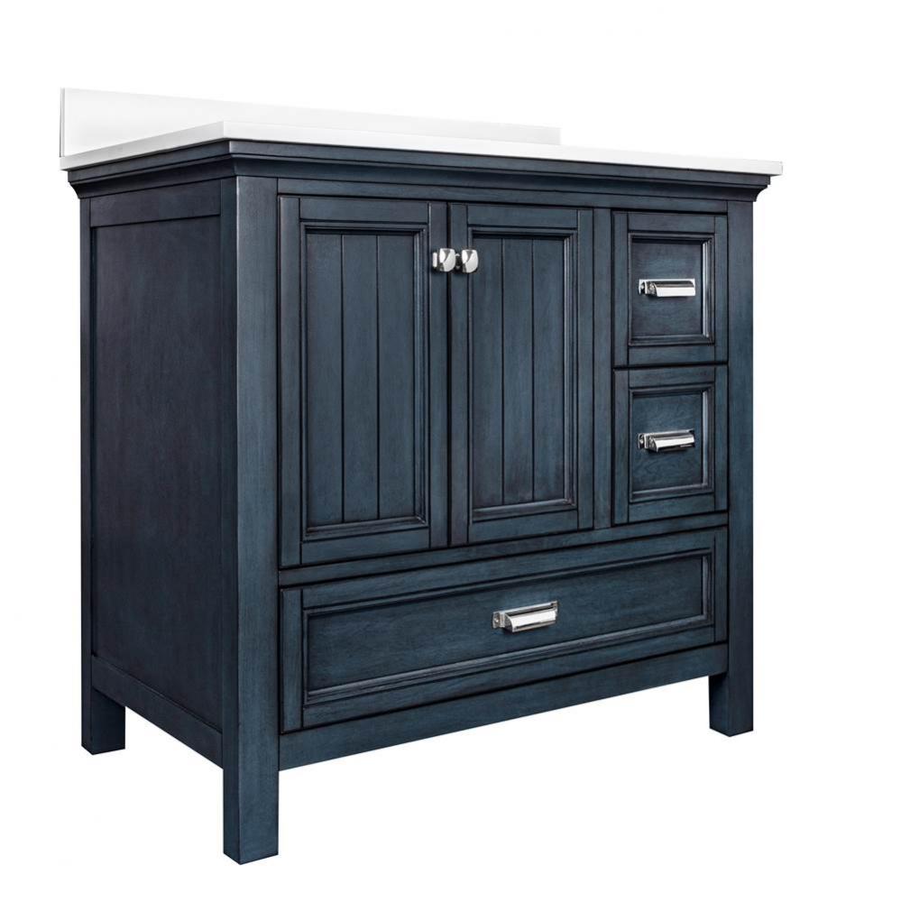 Brantley 37'' Harbor Blue Vanity with Carrara White Marble Top