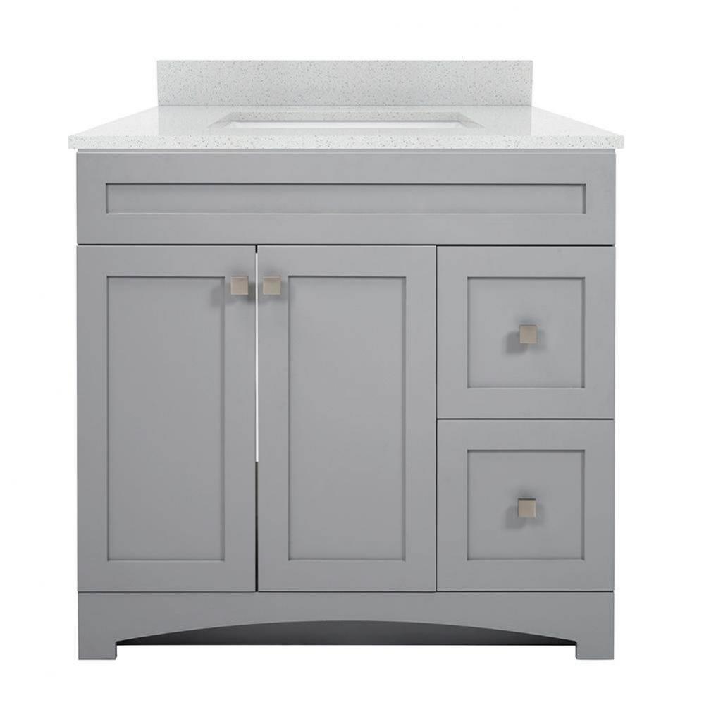 Monterrey 37'' Cool Grey Vanity with Silver Crystal White Engineered Stone Top