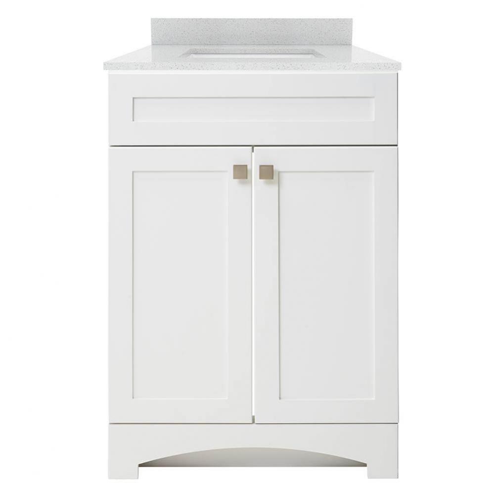 Monterrey 25'' Flat White Vanity with Silver Crystal White Engineered Stone Top