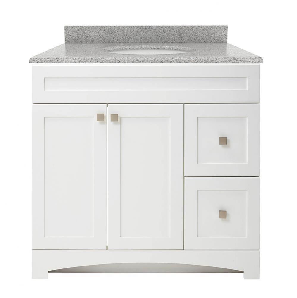 Monterrey 37'' Flat White Vanity with Rushmore Grey Granite Top