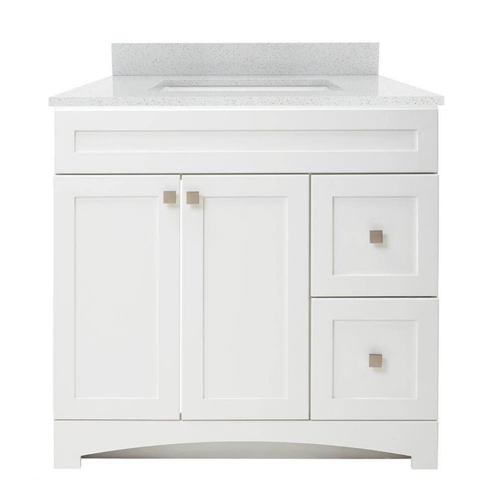 Monterrey 37'' Flat White Vanity with Silver Crystal White Engineered Stone Top