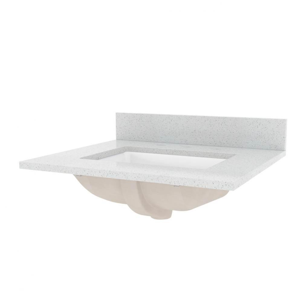 25'' Silver Crystal White Engineered Stone Top with White Rectangular Bowl