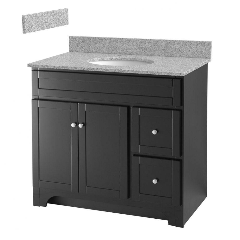 Worthington 36 inch espresso bathroom vanity with meteorite gray granite top and white vitreous