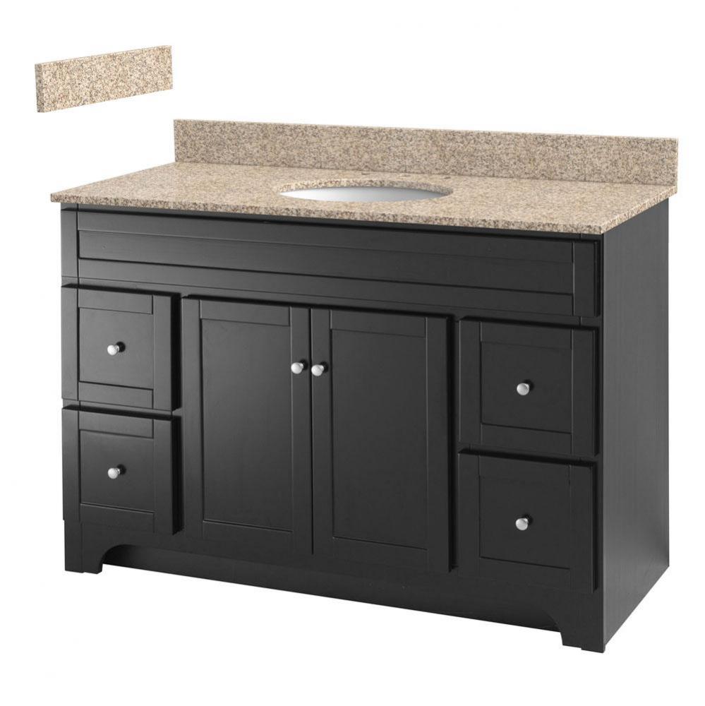 Worthington 48 inch espresso bathroom vanity with wheat beige granite top and white vitreous