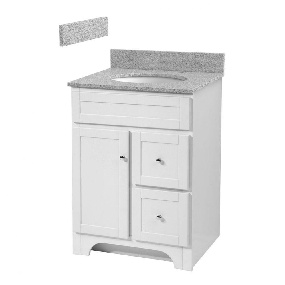 Worthington 24 inch white bathroom vanity with meteorite gray granite top and white vitreous