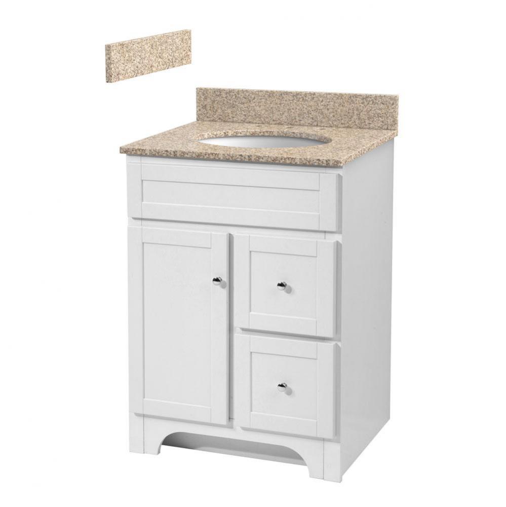 Worthington 24 inch white bathroom vanity with wheat beige granite top and white vitreous china