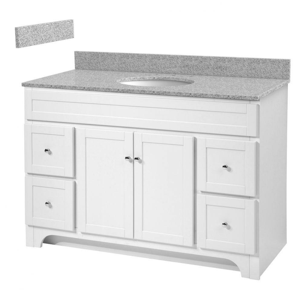 Worthington 48 inch white bathroom vanity with meteorite gray granite top and white vitreous