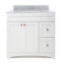 Foremost MXWVT3722-CWR - Monterrey 37'' Flat White Vanity with Carrara White Marble Top