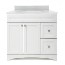 Foremost MXWVT3722-SWR - Monterrey 37'' Flat White Vanity with Silver Crystal White Engineered Stone Top