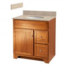 Foremost WROAT3021D-8W - Worthington 30 inch oak bathroom vanity with wheat beige granite top and white vitreous china