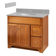 Foremost WROAT3621D-8M - Worthington 36 inch oak bathroom vanity with meteorite gray granite top and white vitreous china