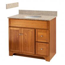 Foremost WROAT3621D-8W - Worthington 36 inch oak bathroom vanity with wheat beige granite top and white vitreous china