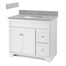 Foremost WRWAT3621D-8M - Worthington 36 inch white bathroom vanity with meteorite gray granite top and white vitreous