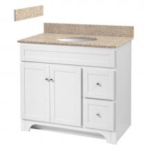 Foremost WRWAT3621D-8W - Worthington 36 inch white bathroom vanity with wheat beige granite top and white vitreous china