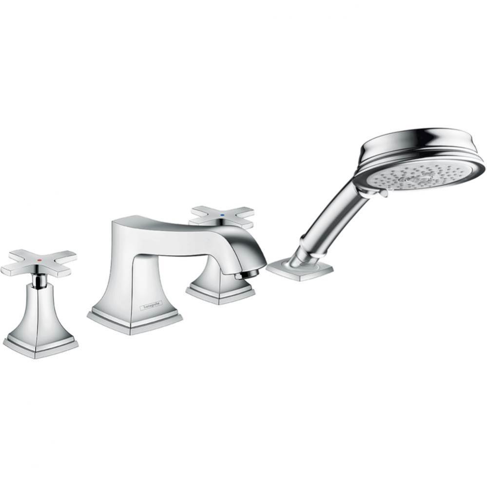 Metropol Classic 4-Hole Roman Tub Set Trim with Cross Handles and 1.8 GPM Handshower in Chrome
