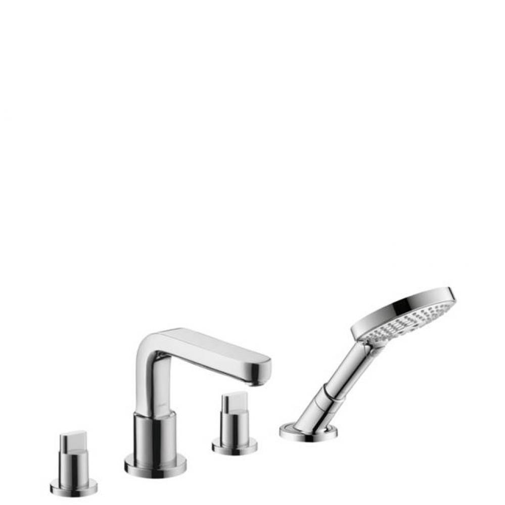 Metris S 4-Hole Roman Tub Set Trim with Full Handles and 1.75 GPM Handshower in Chrome