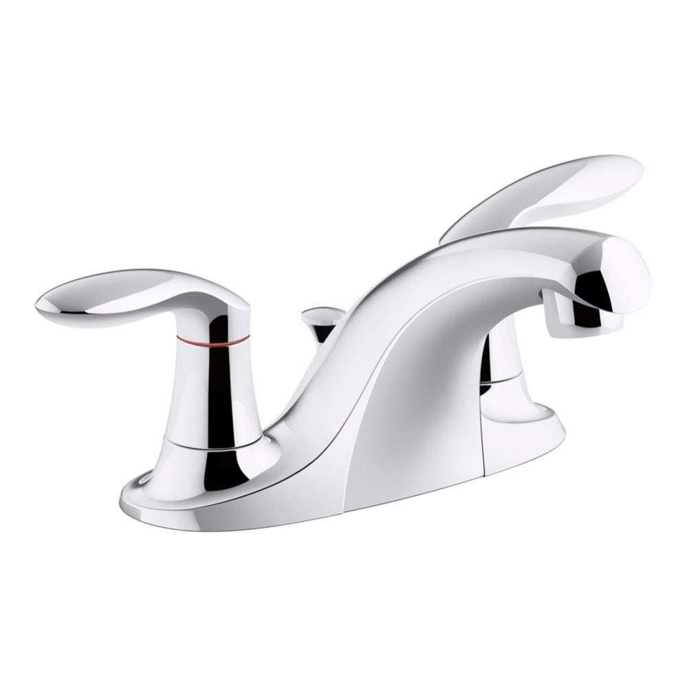 Coralais® two-handle centerset bathroom sink faucet with metal pop-up drain and lift rod