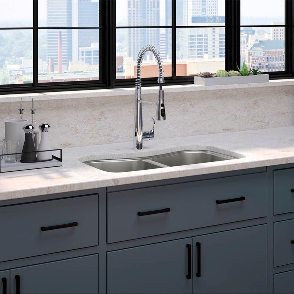 Simplice Semi-Professional Kitchen Faucet Staccato Undermount Double Bowl Sink