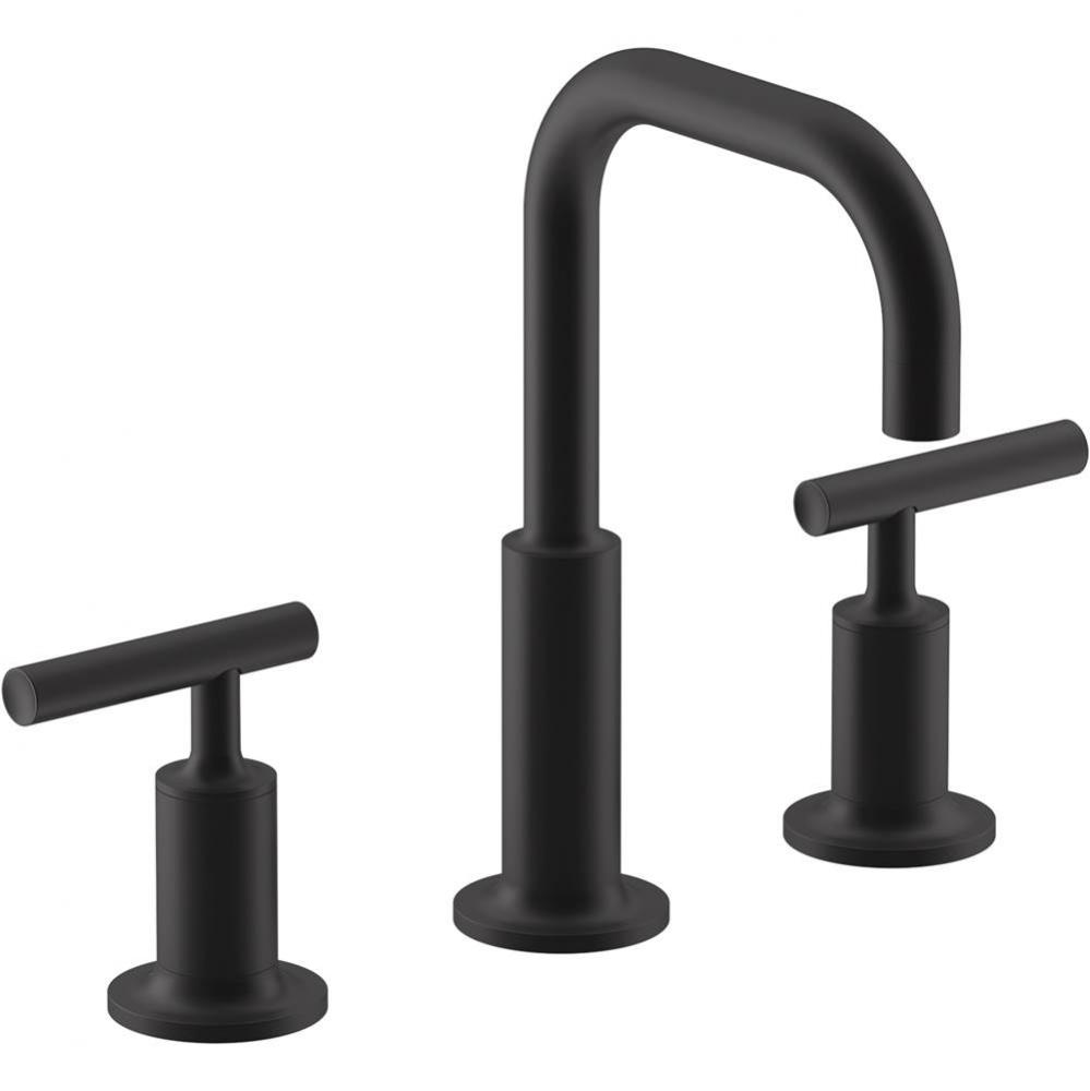 Purist® Widespread bathroom sink faucet with low lever handles and low gooseneck spout