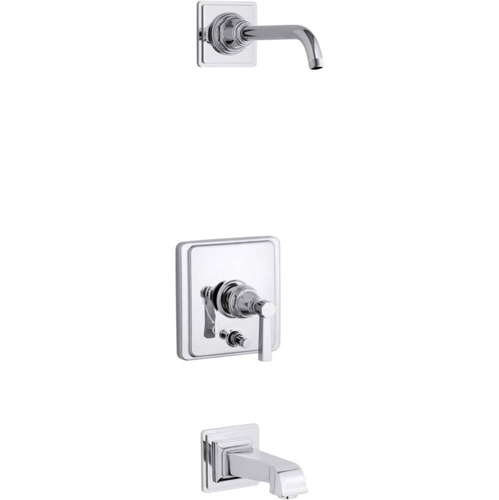 Pinstripe® Pure Rite-Temp® bath and shower trim set with push-button diverter and lever