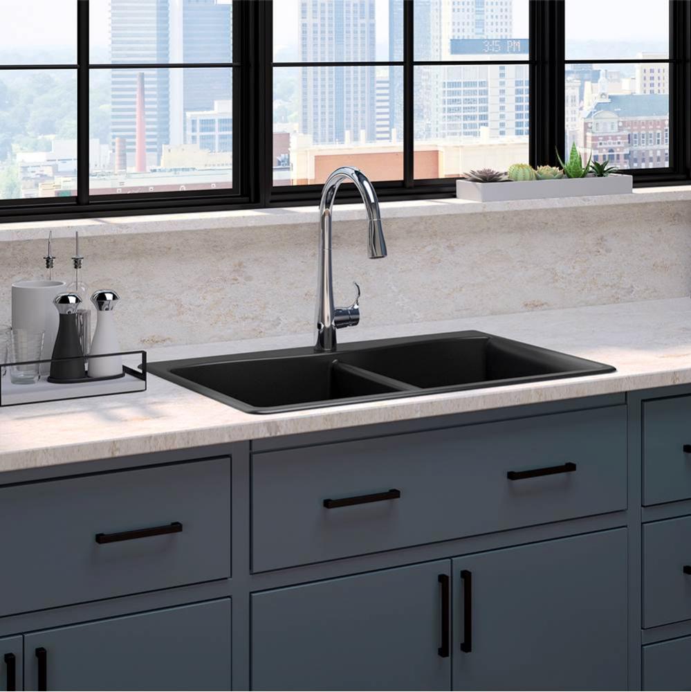 Simplice Pull Down Faucet Kennon Top/Under Mount Double Bowl Sink