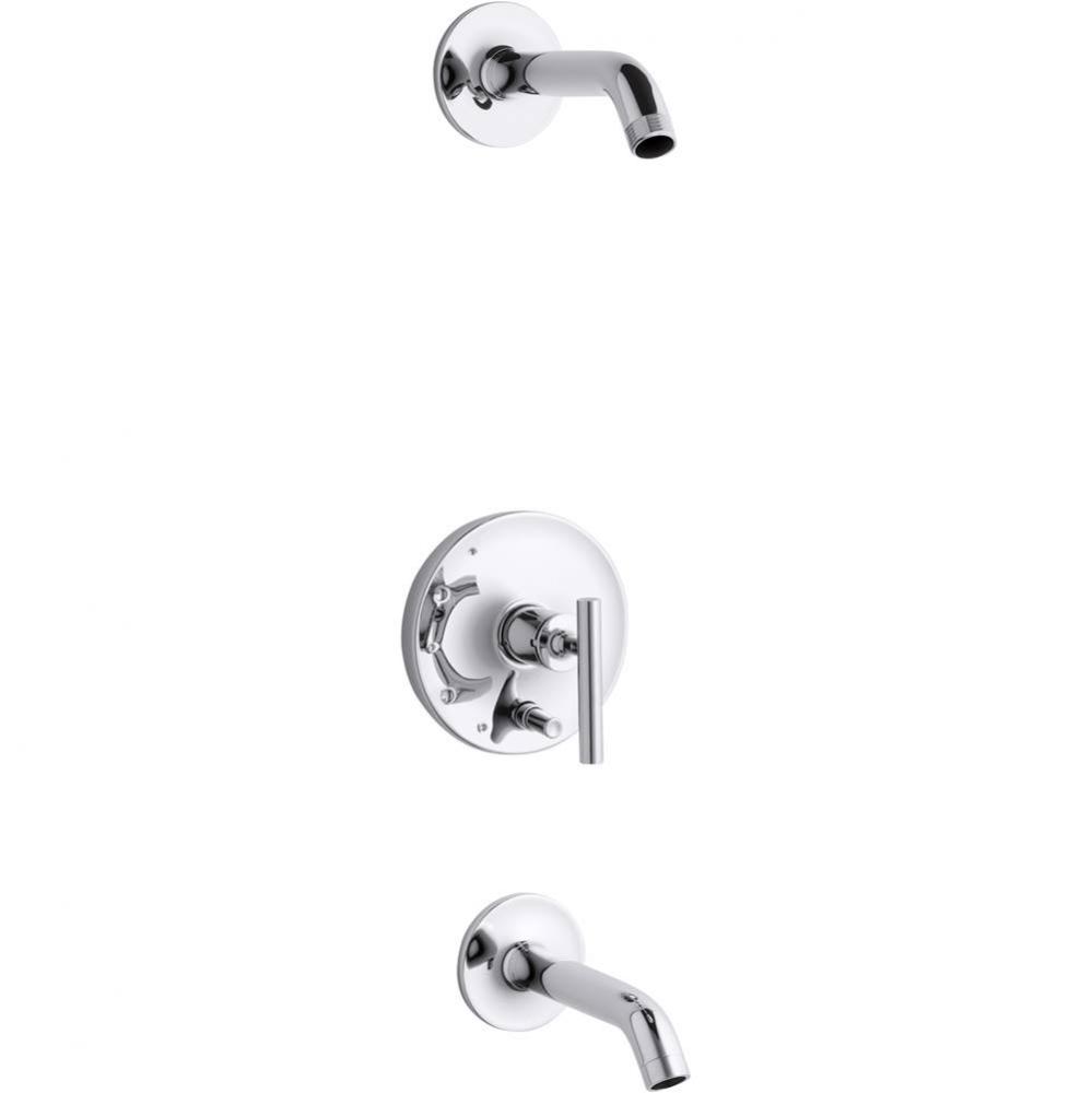 Purist® Rite-Temp(R) bath and shower trim set with push-button diverter and lever handle, les