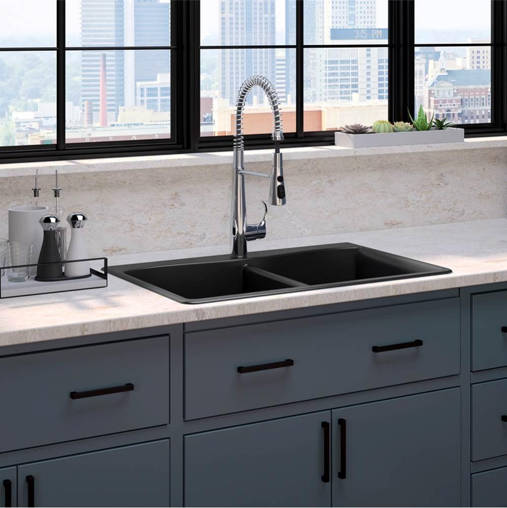 Simplice Semi-Professional Kitchen Faucet Kennon Top/Under Mount Double Bowl Sink
