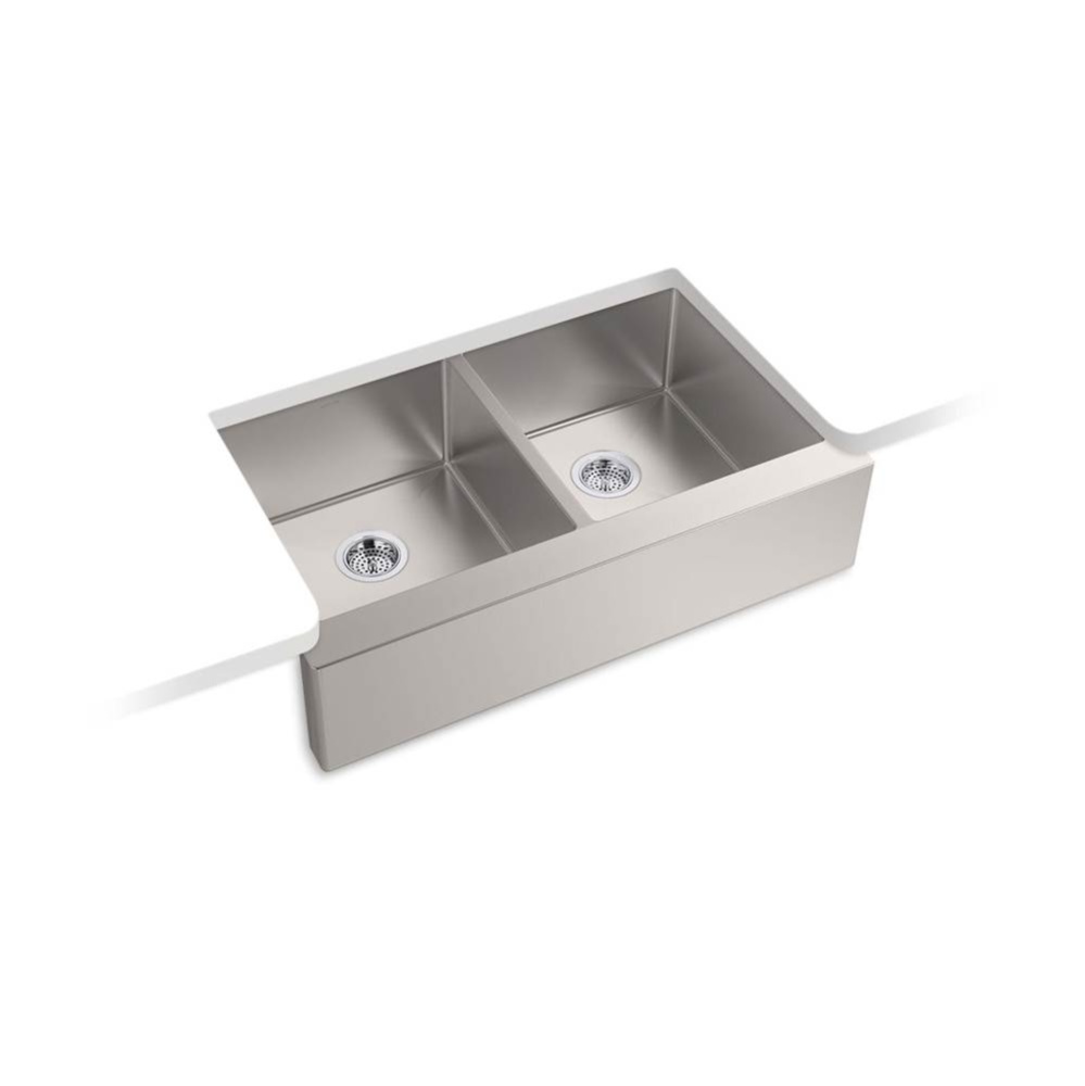 Strive® 35-1/2'' undermount double-bowl farmhouse kitchen sink with accessories