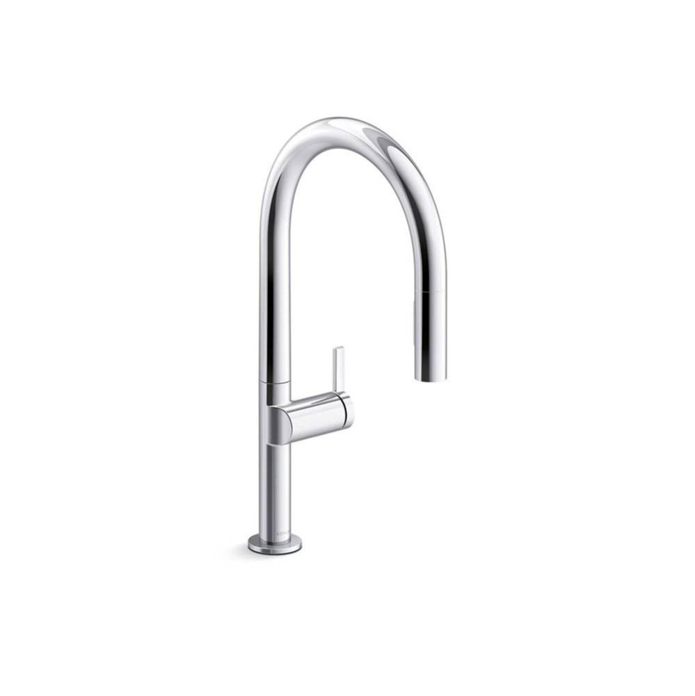 Touchless pull-down kitchen sink faucet with two-function sprayhead