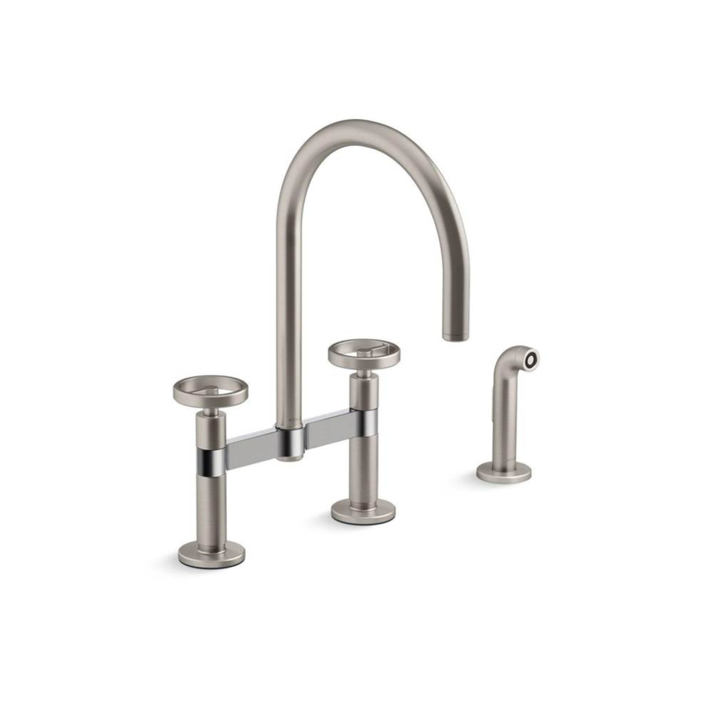 Billet™ Two-hole bridge kitchen sink faucet with side sprayer