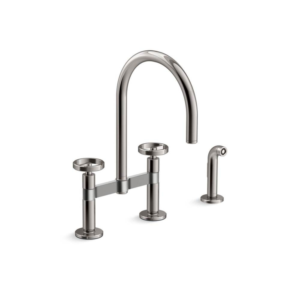 Billet™ Two-hole bridge kitchen sink faucet with side sprayer