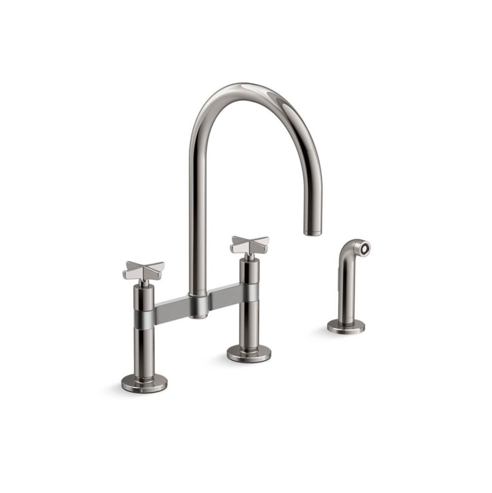 Billet™ Two-hole bridge kitchen sink faucet with side sprayer