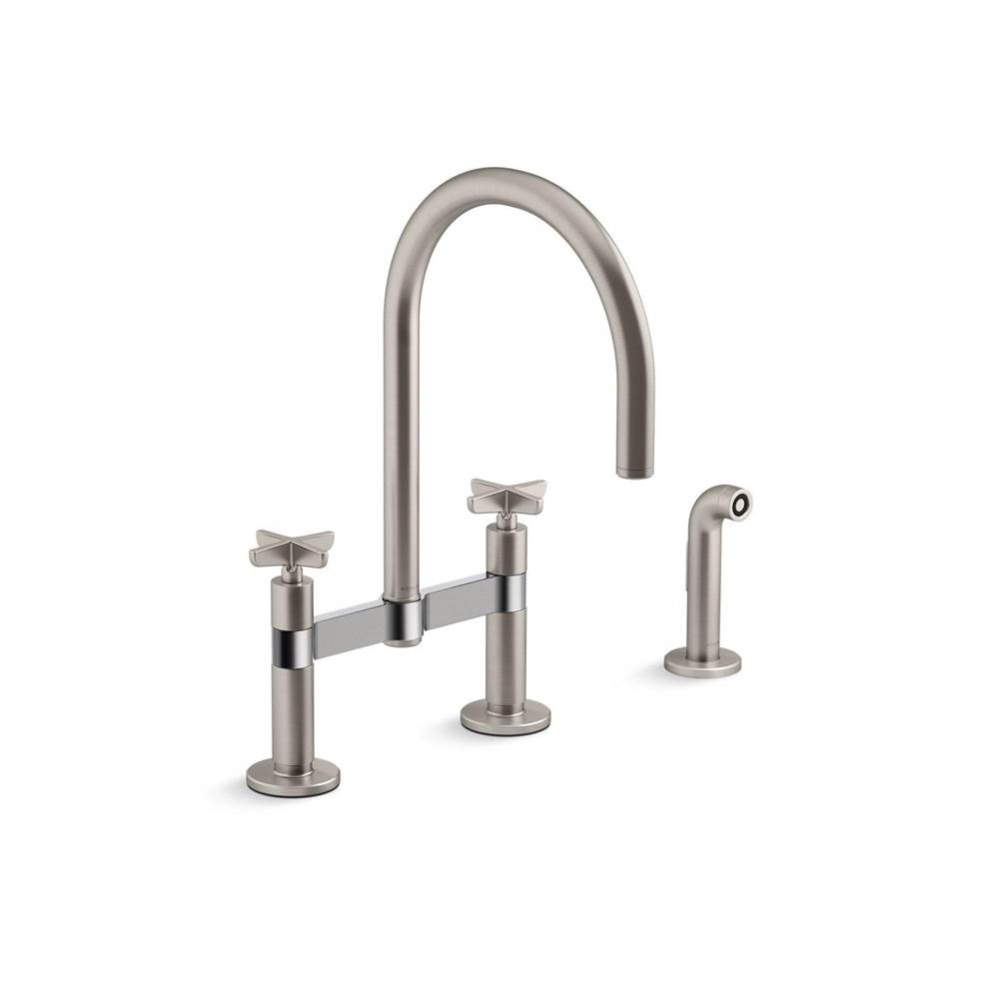 Billet™ Two-hole bridge kitchen sink faucet with side sprayer