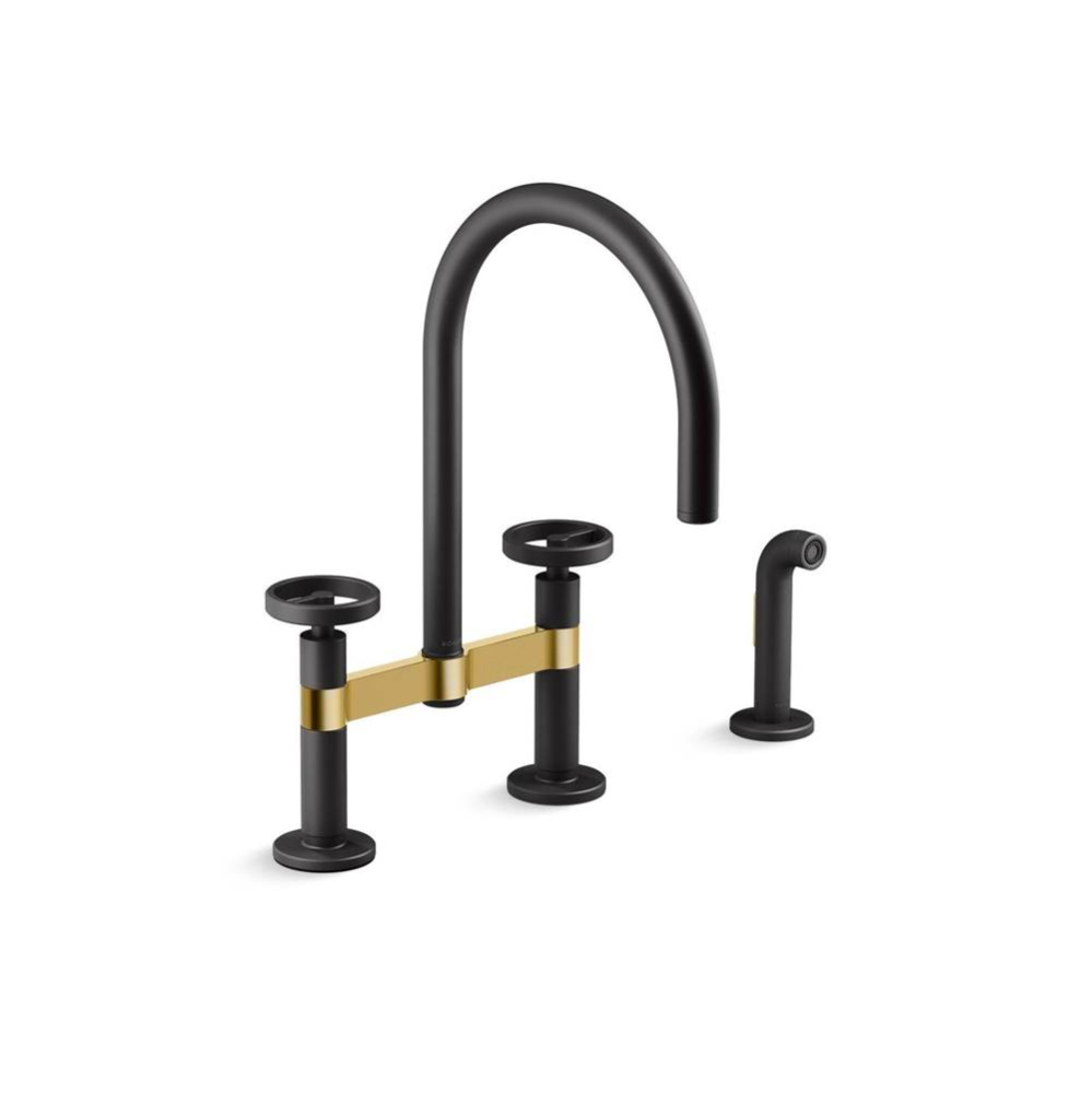Billet™ Two-hole bridge kitchen sink faucet with side sprayer