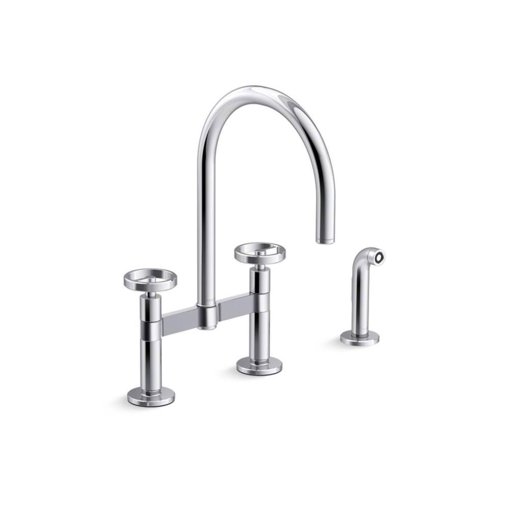 Billet™ Two-hole bridge kitchen sink faucet with side sprayer