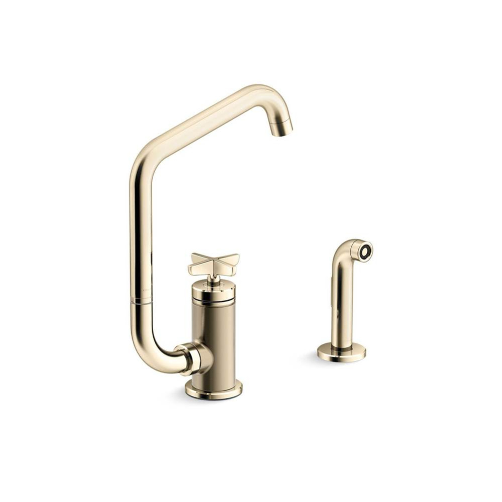 Billet™ Single-handle kitchen sink faucet with two-function extended-reach spout and side spraye