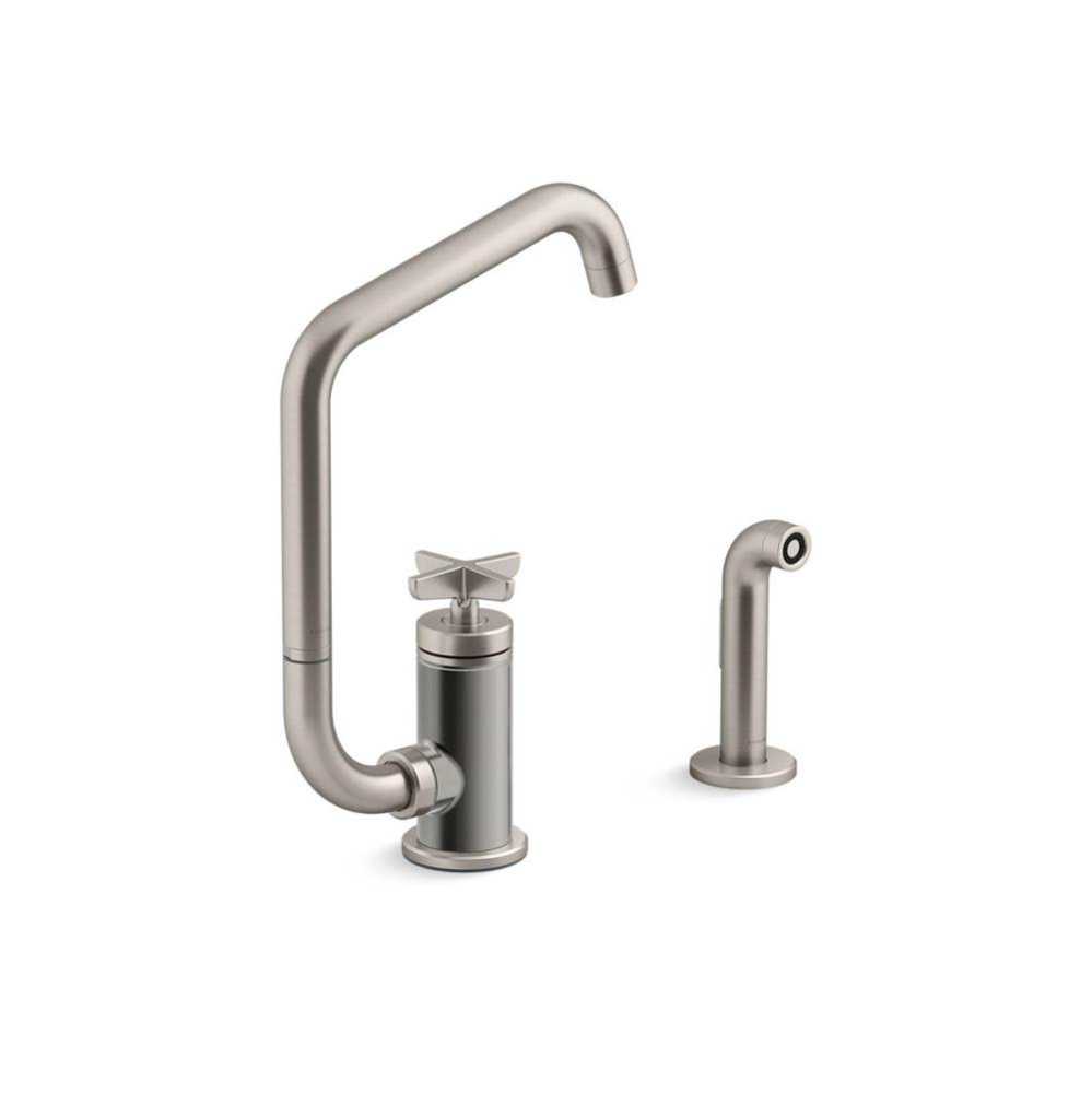 Billet™ Single-handle kitchen sink faucet with two-function extended-reach spout and side spraye