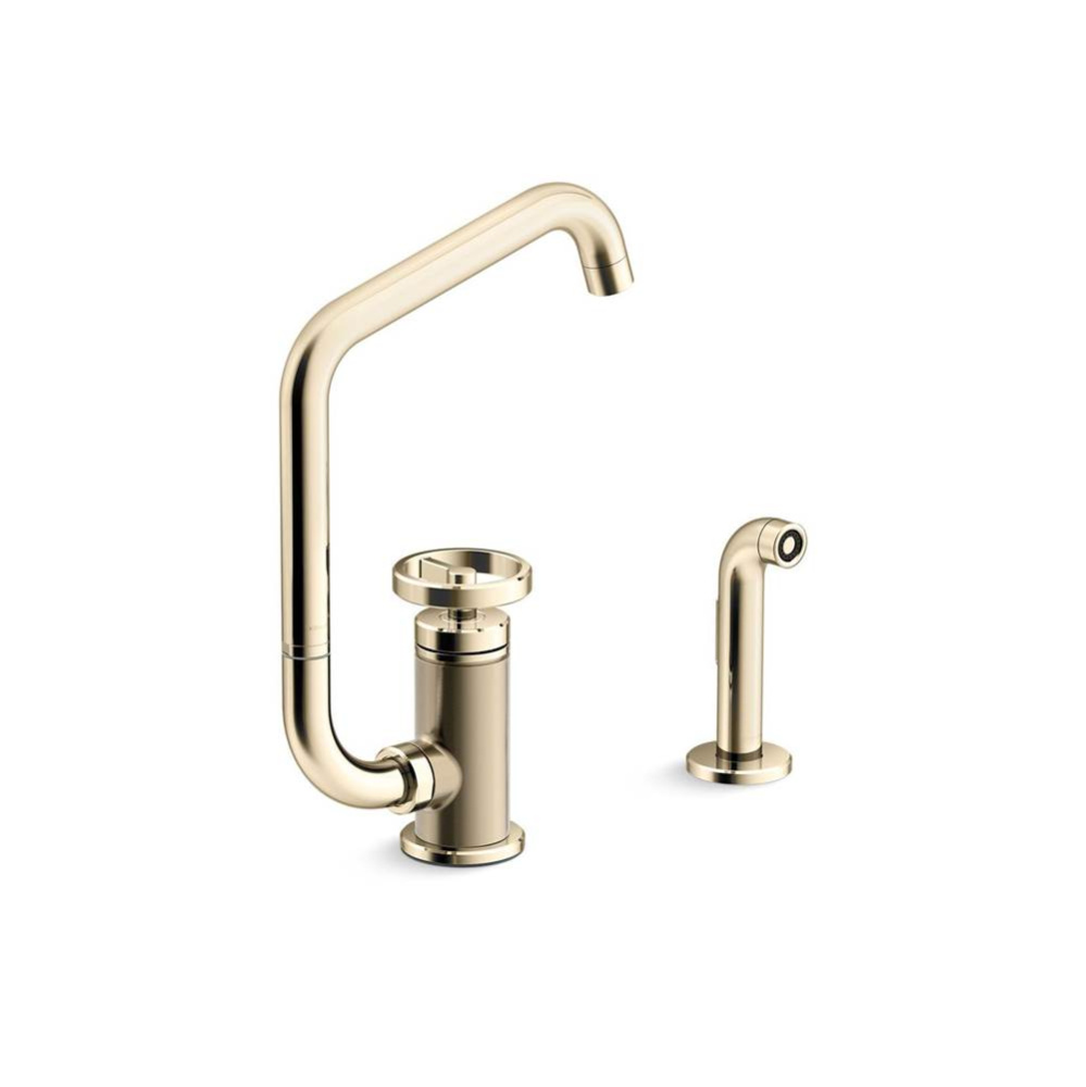 Billet™ Single-handle kitchen sink faucet with two-function extended-reach spout and side spraye