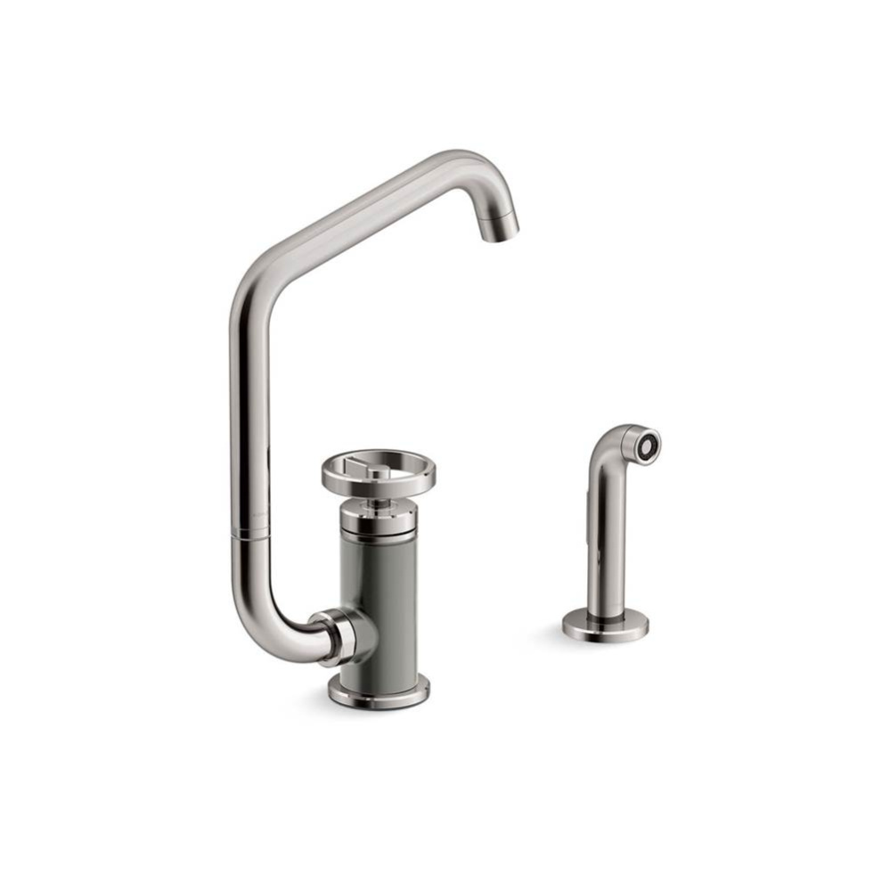 Billet™ Single-handle kitchen sink faucet with two-function extended-reach spout and side spraye