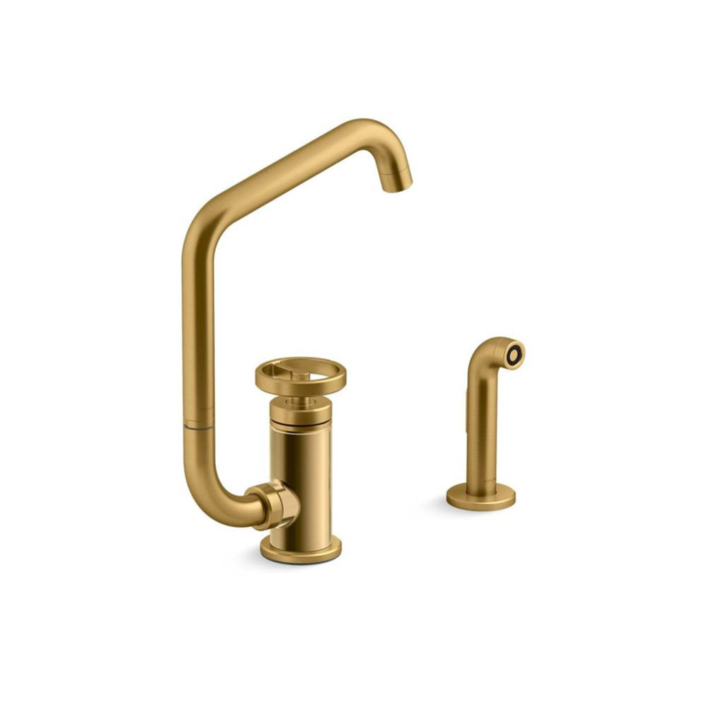 Billet™ Single-handle kitchen sink faucet with two-function extended-reach spout and side spraye