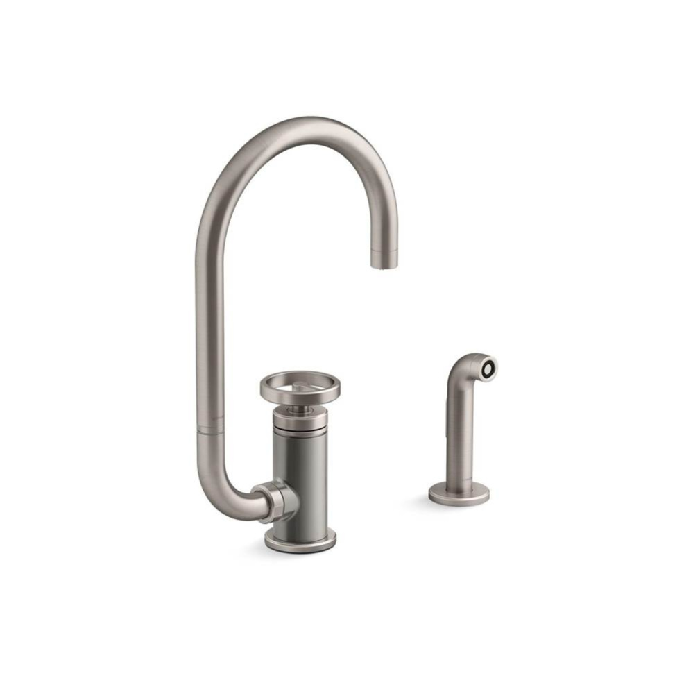 Billet™ Single-handle kitchen sink faucet with two-function extended-reach spout and side spraye