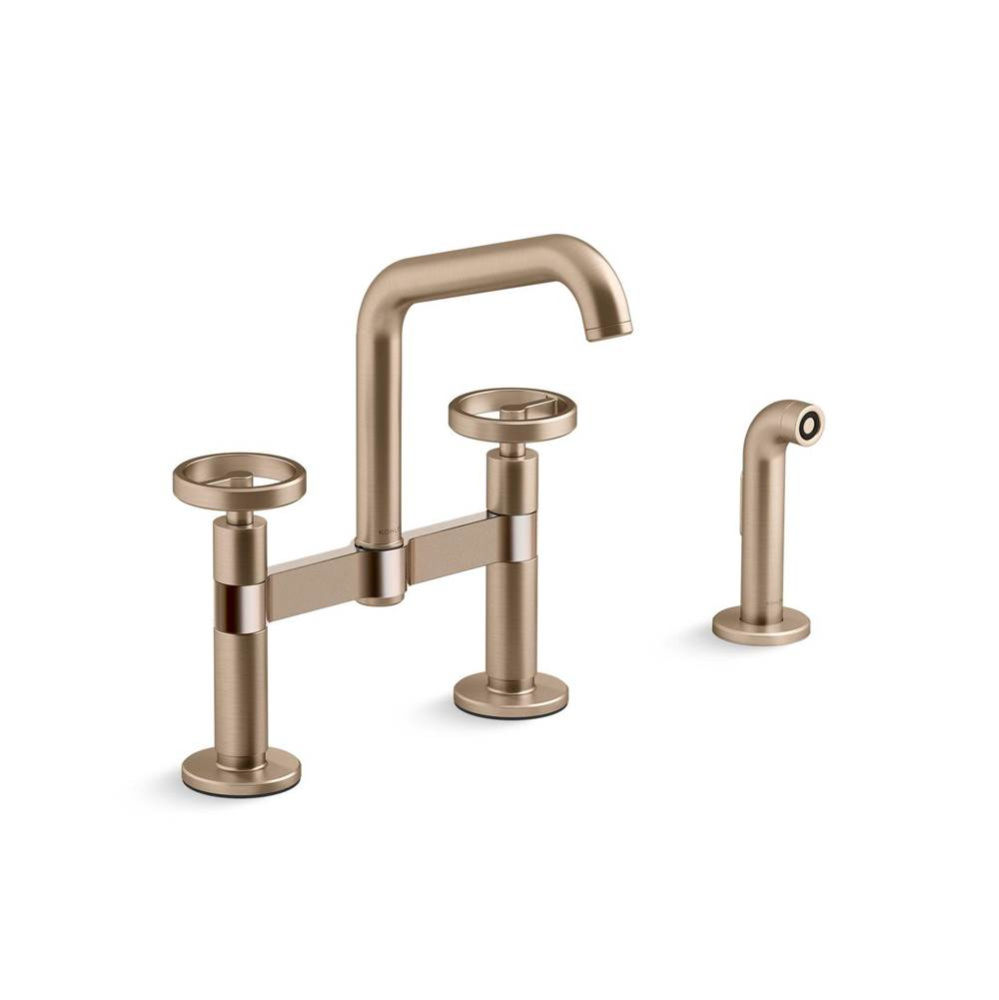 Billet™ Two-hole bridge kitchen sink faucet with side sprayer