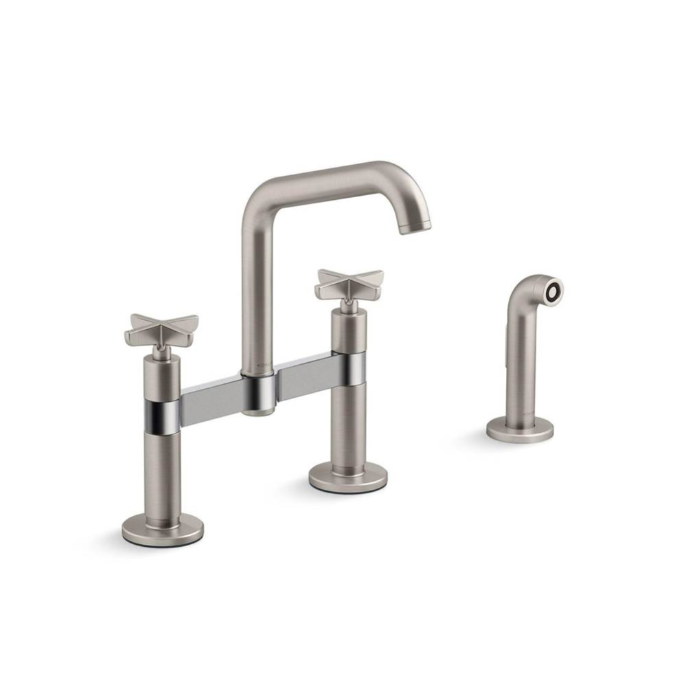Billet™ Two-hole bridge kitchen sink faucet with side sprayer