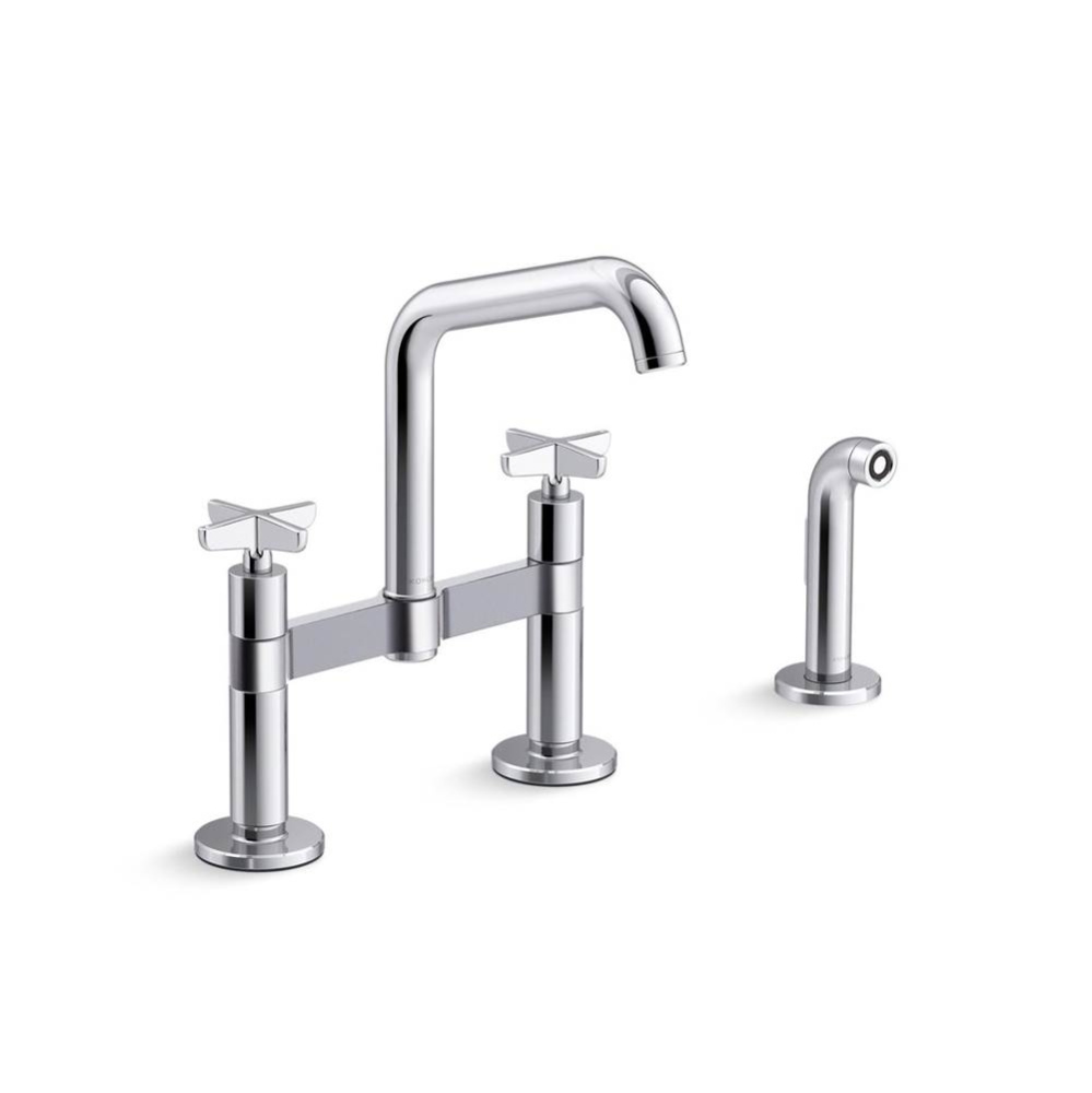 Billet™ Two-hole bridge kitchen sink faucet with side sprayer